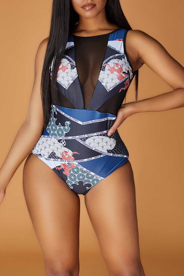 

Lovely Patchwork Multicolor Bathing Suit One-piece Swimsuit, Multi