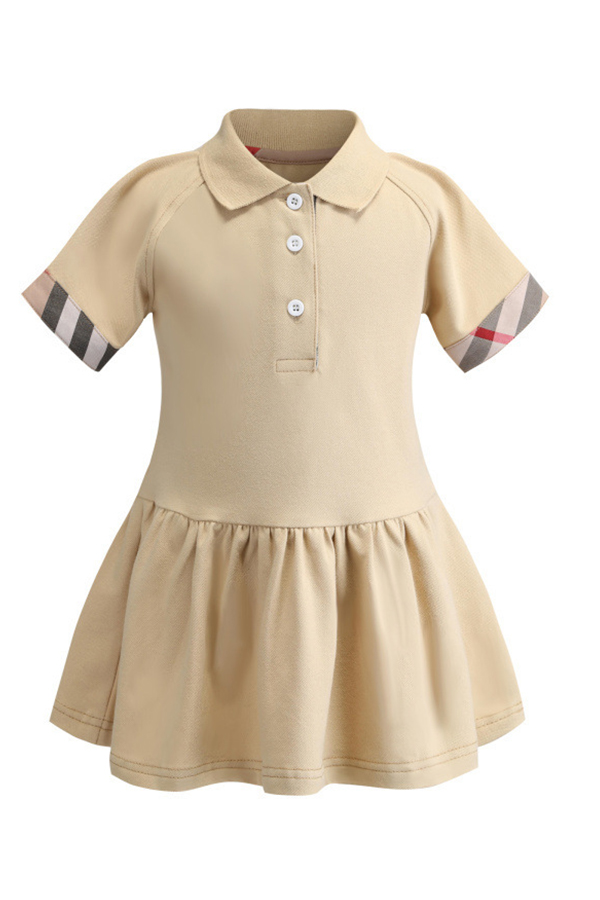 

Lovely Chic Buttons Design Apricot Girl Knee Length Dress