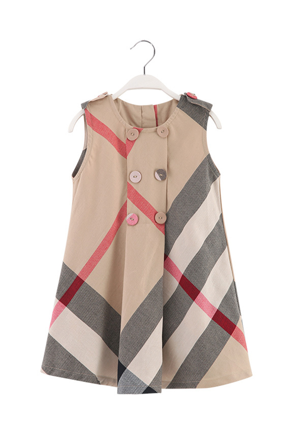 

Lovely Casual Buttons Design Apricot Girl Knee Length Dress