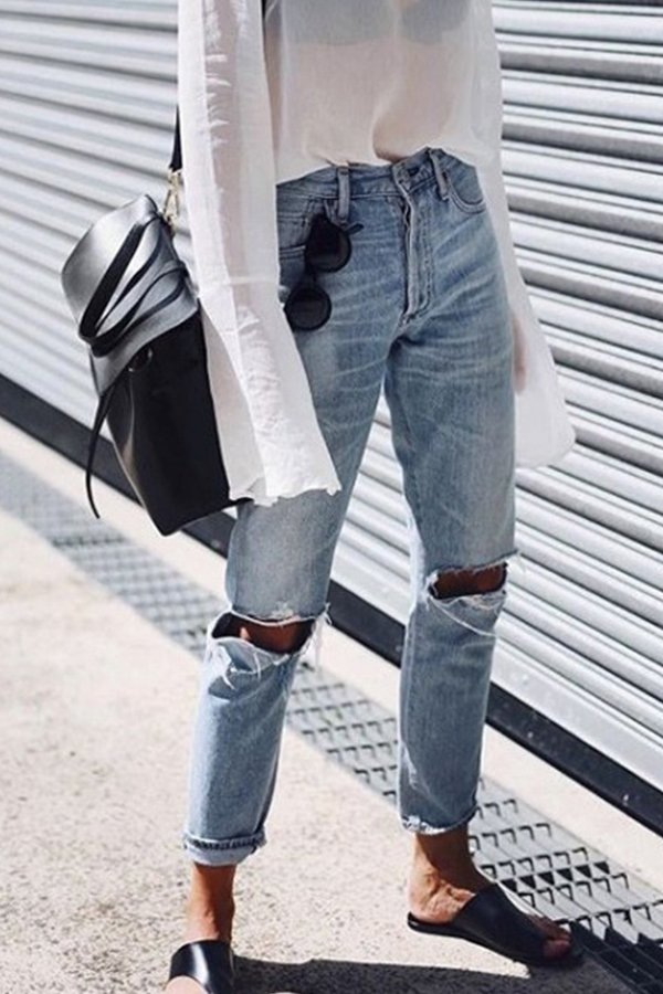 

Lovely Chic Hollow-out Baby Blue Jeans