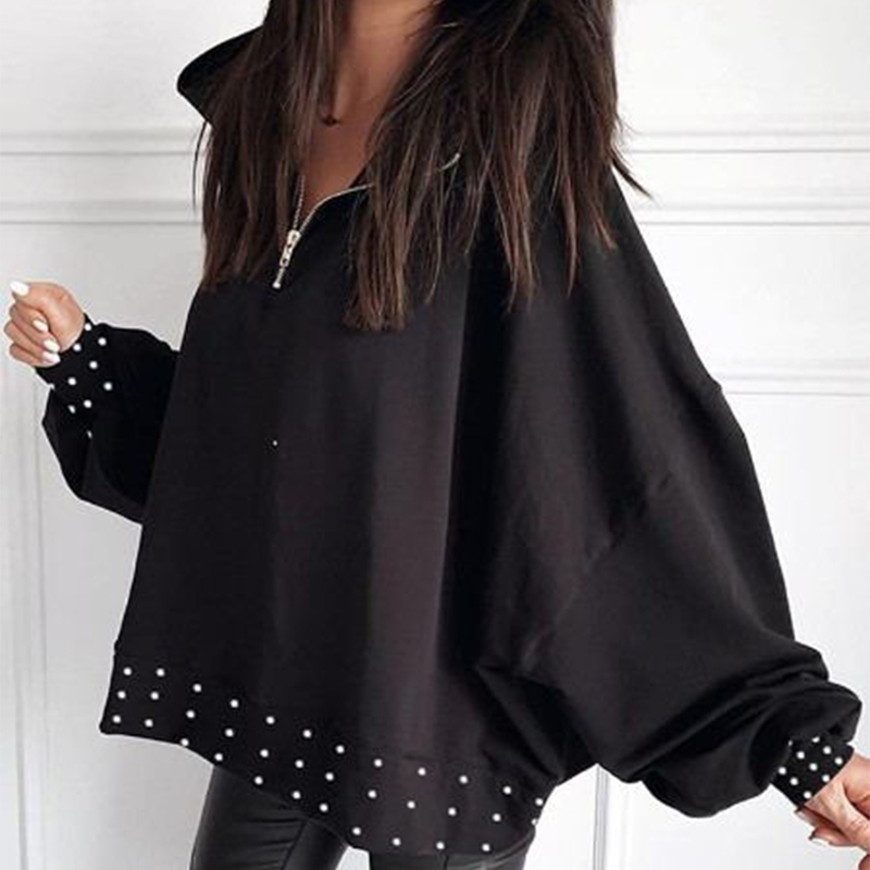 

Lovely Casual Turndown Collar Loose Black Blouse