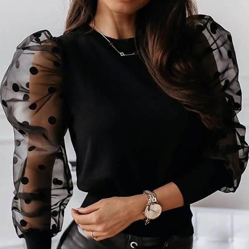 

Lovely Sweet See-through Black Blouse