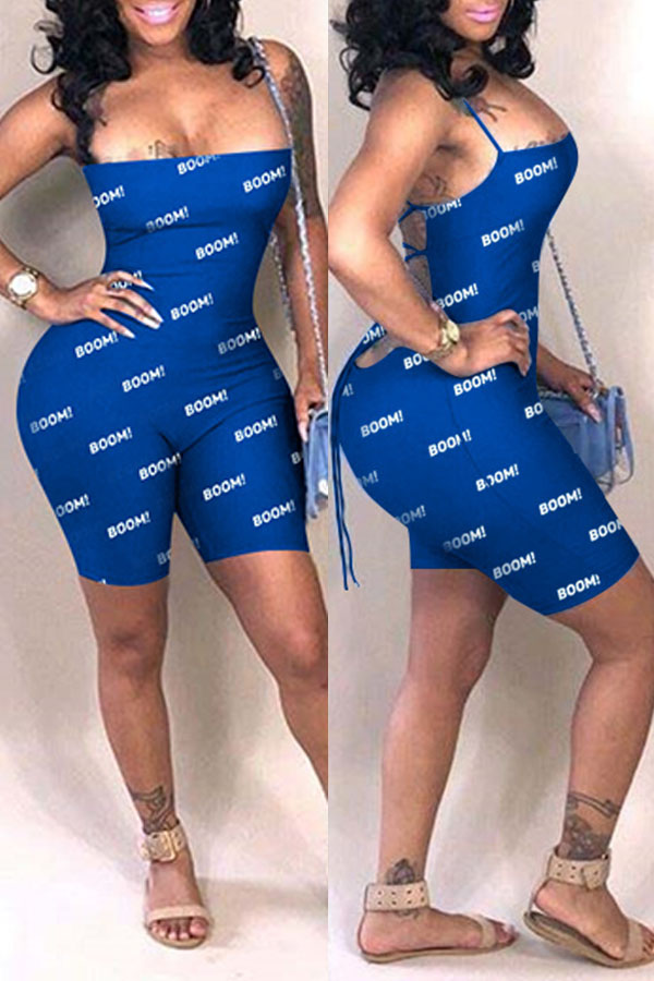 

Lovely Trendy Print Blue One-piece Romper