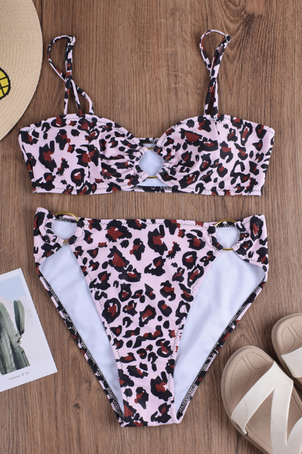 Lovely Leopard Print Bathing Suit Twopiece Swimsuit_Bikinis_Swimsuit