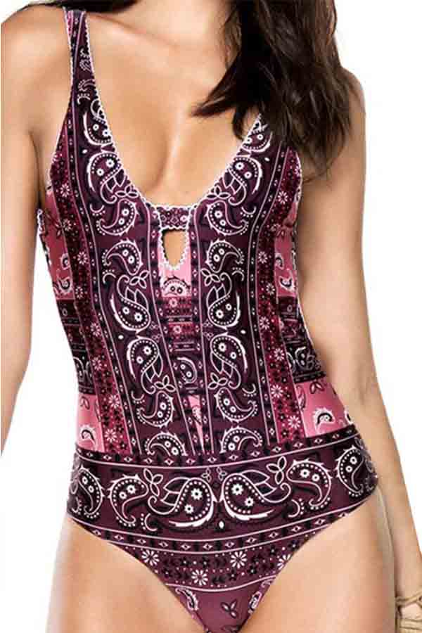 

Lovely Print Multicolor Bathing Suit One-piece Swimsuit, Multi