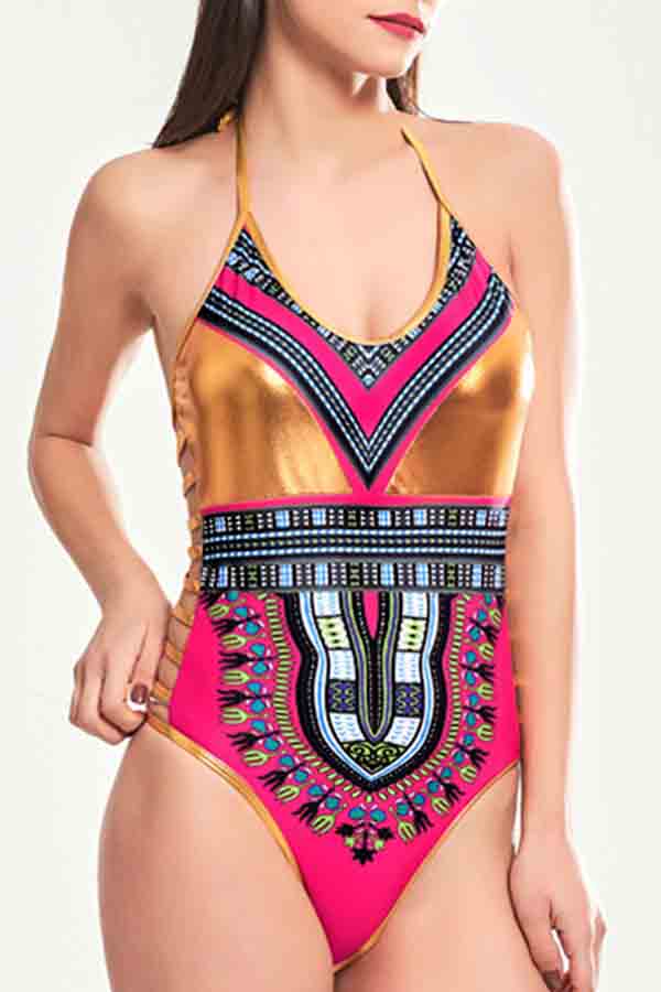 

Lovely Patchwork Red Bathing Suit One-piece Swimsuit