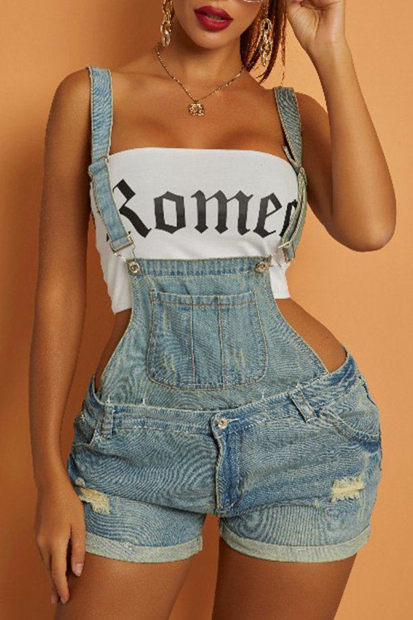 

Lovely Trendy Backless Blue One-piece Romper