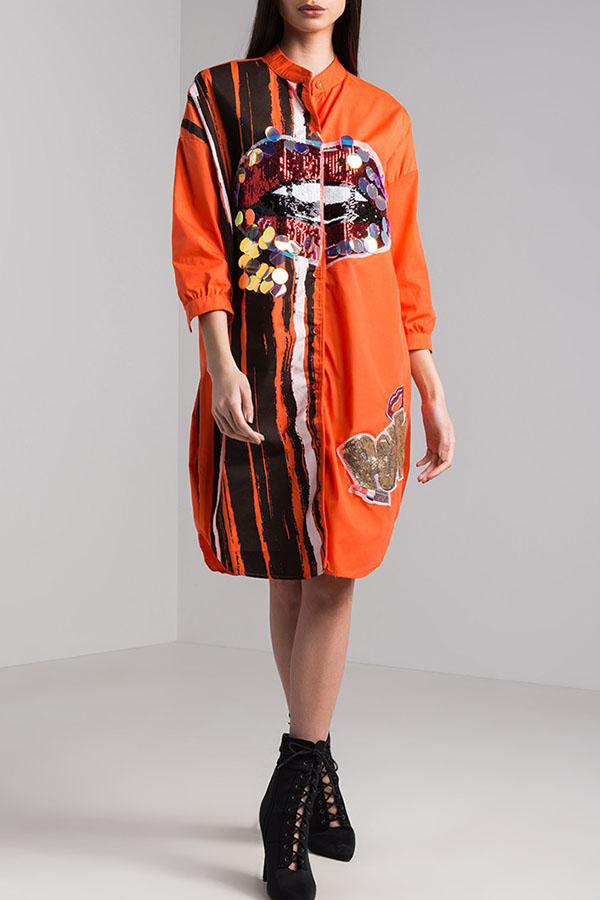 

Lovely Casual Lip Orange Mini Dress