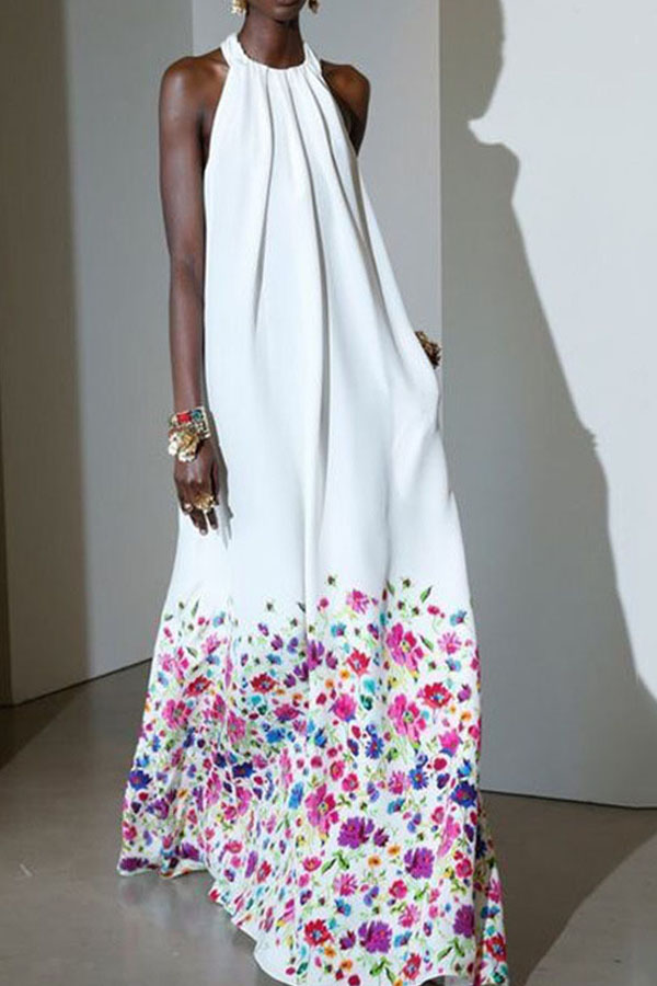 

Lovely Sweet Print Loose Rose Red Maxi Dress