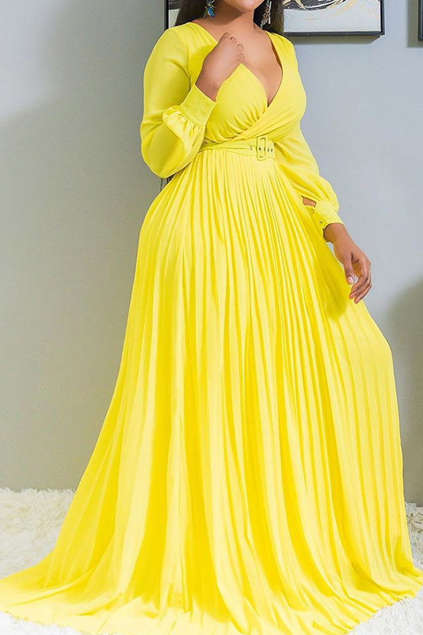 

Lovely Casual V Neck Yellow Maxi Dress