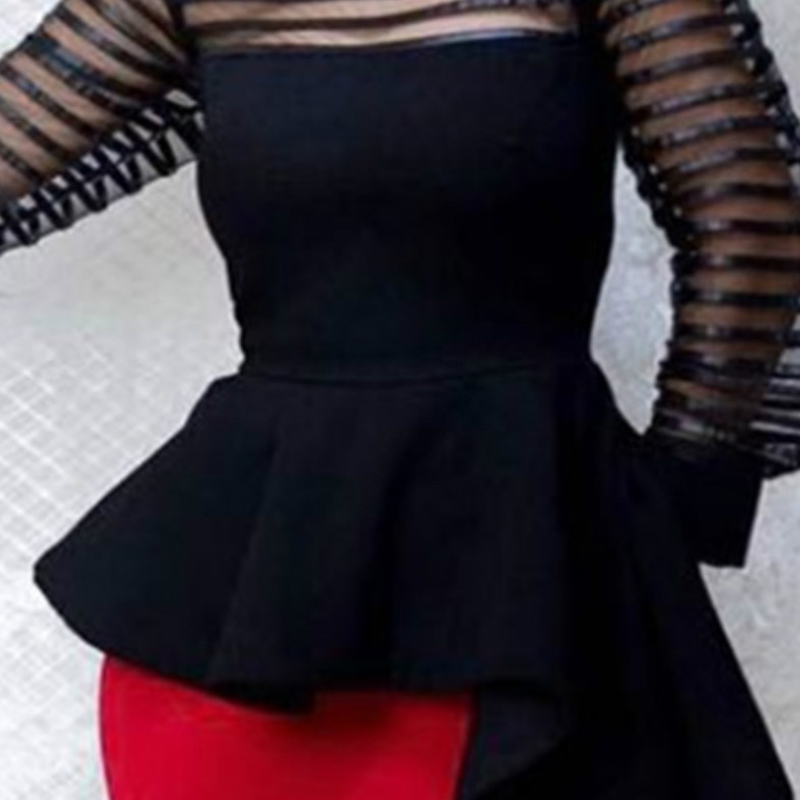 

Lovely Casual Flounce Black Blouse