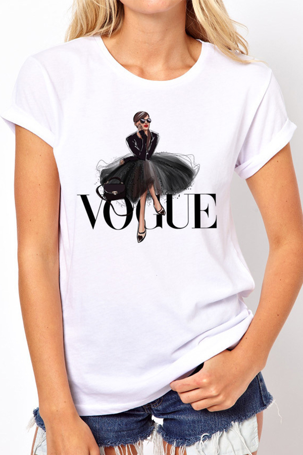 

Lovely Casual Print White T-shirt