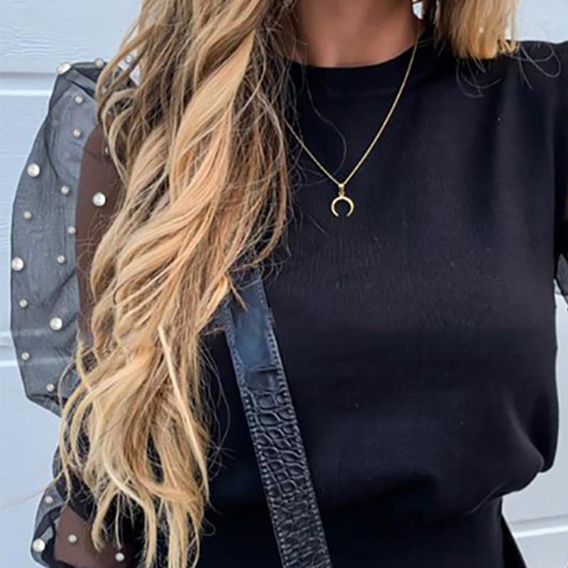 

Lovely Sweet O Neck See-through Black Blouse
