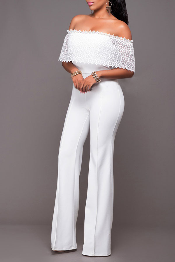 

Lovely Trendy Patchwork White One-piece Jumpsuit