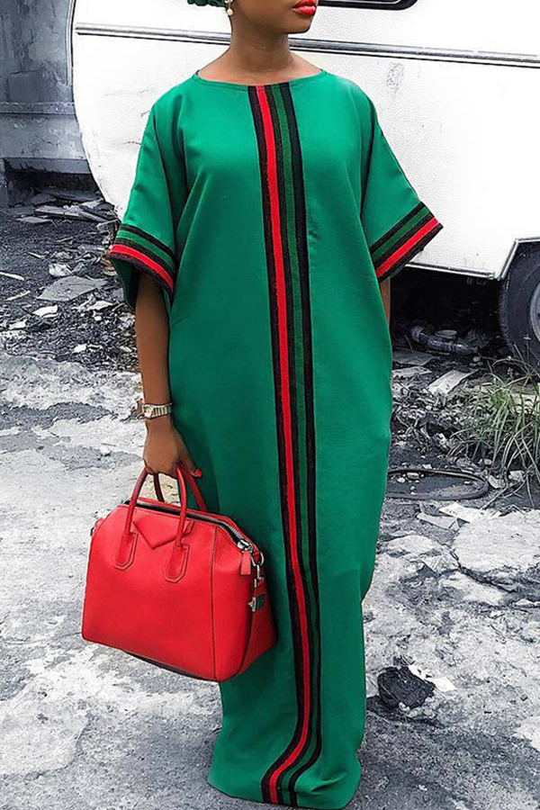 

Lovely Casual Striped Green Maxi Dress