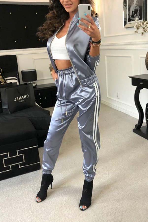 

Lovely Casual Patchwork Grey Two-piece Pants Set