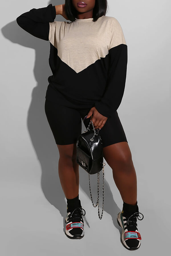 

Lovely Casual Patchwork Black Two-piece Shorts Set