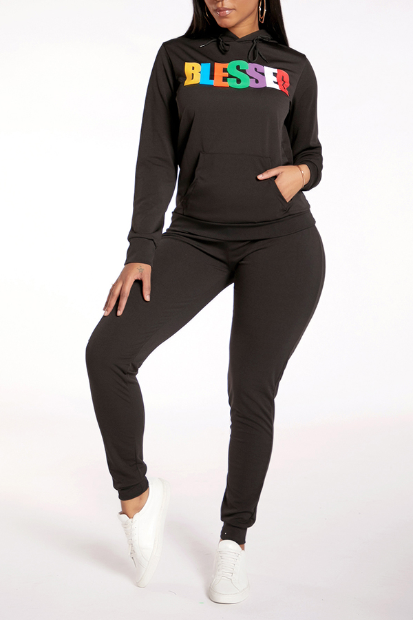 

Lovely Casual Letter Print Black Two-piece Pants Set