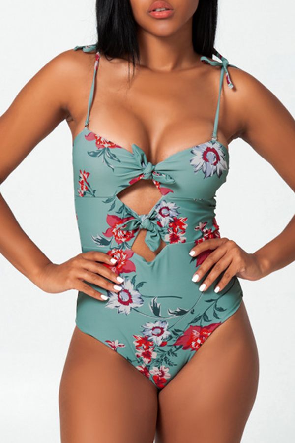 

Lovely Print Green Bathing Suit One-piece Swimsuit