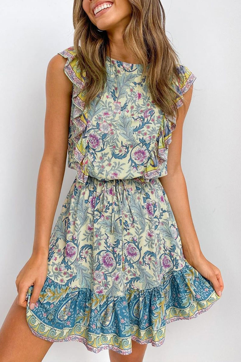 

LW Flounce Design Blue Mini Dress