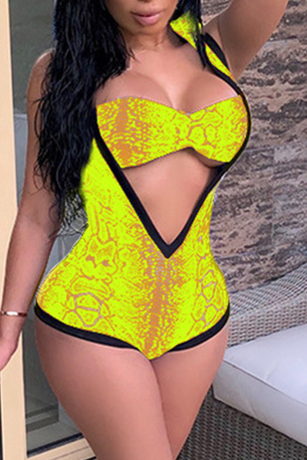 

Lovely Sexy Deep V Neck Yellow One-piece Romper