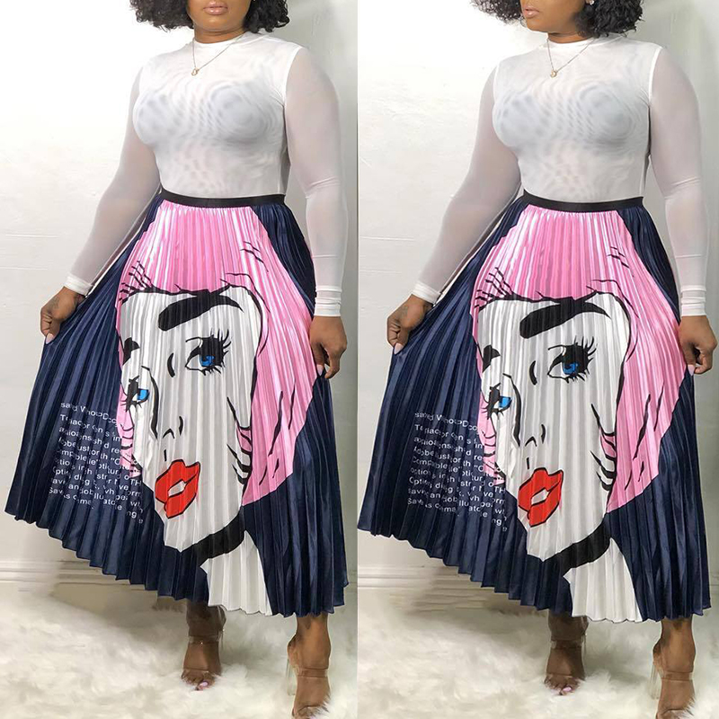 

Lovely Stylish Cartoon Print Pink Skirt