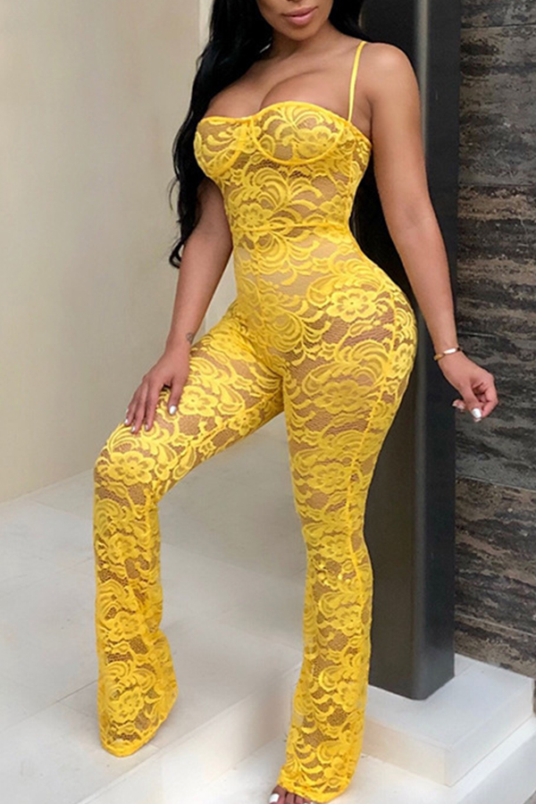 

Lovely Trendy Lace Yellow One-piece Jumpsuit