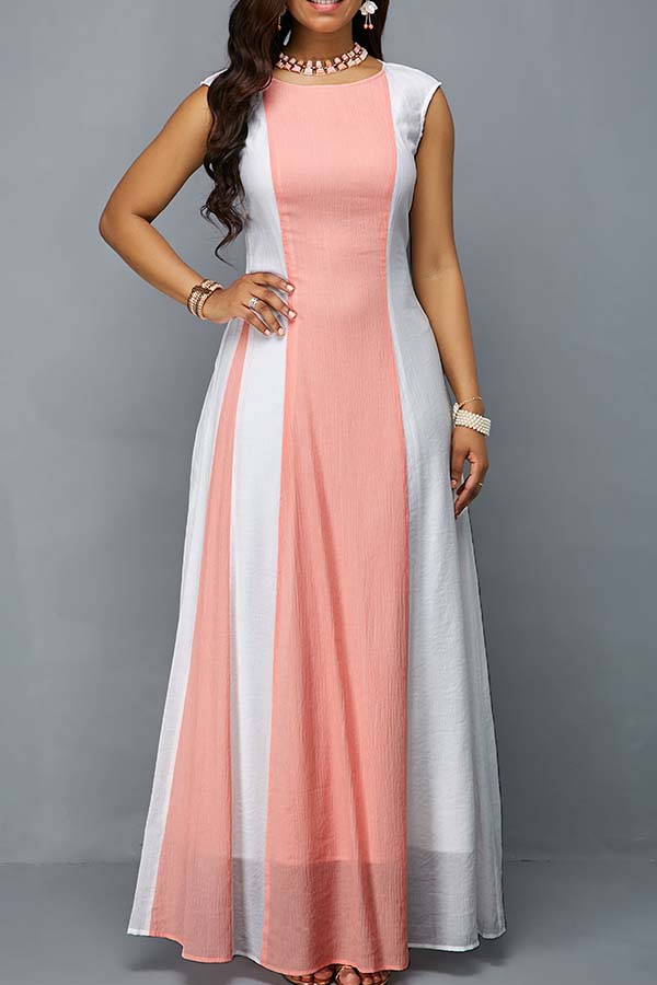 

Lovely Casual Patchwork Pink Ankle Length Dress
