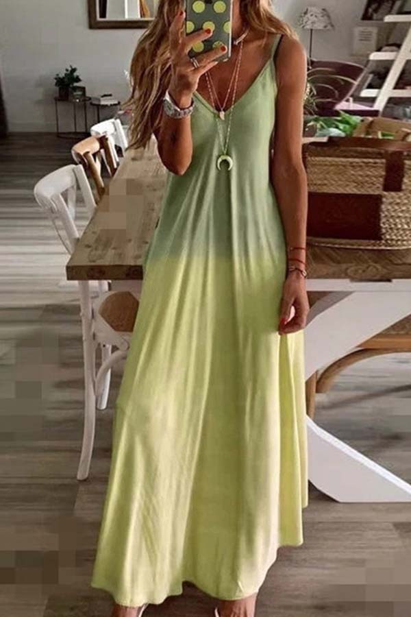 

Lovely Casual Gradual Change Yellow Ankle Length Dress