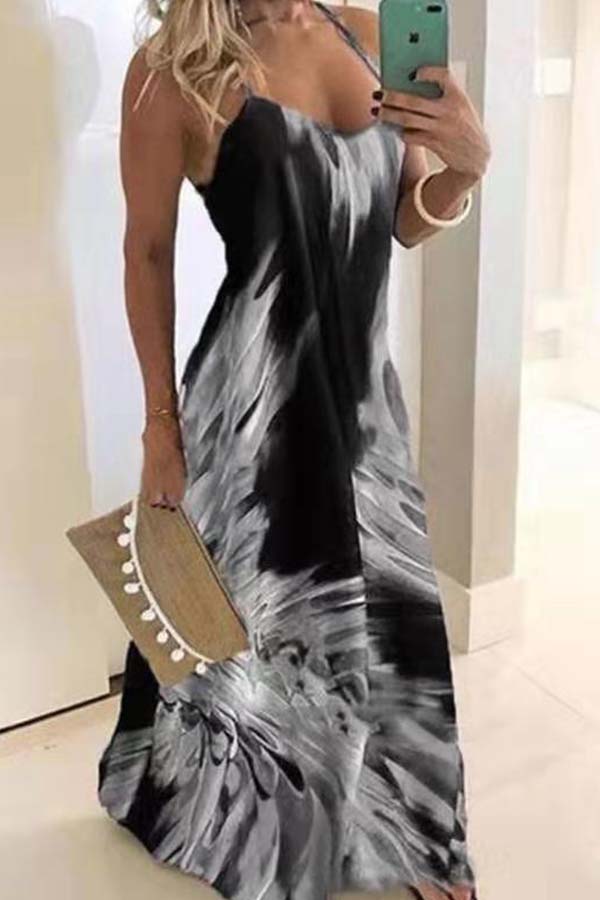 

Lovely Bohemian Print Grey Maxi Dress