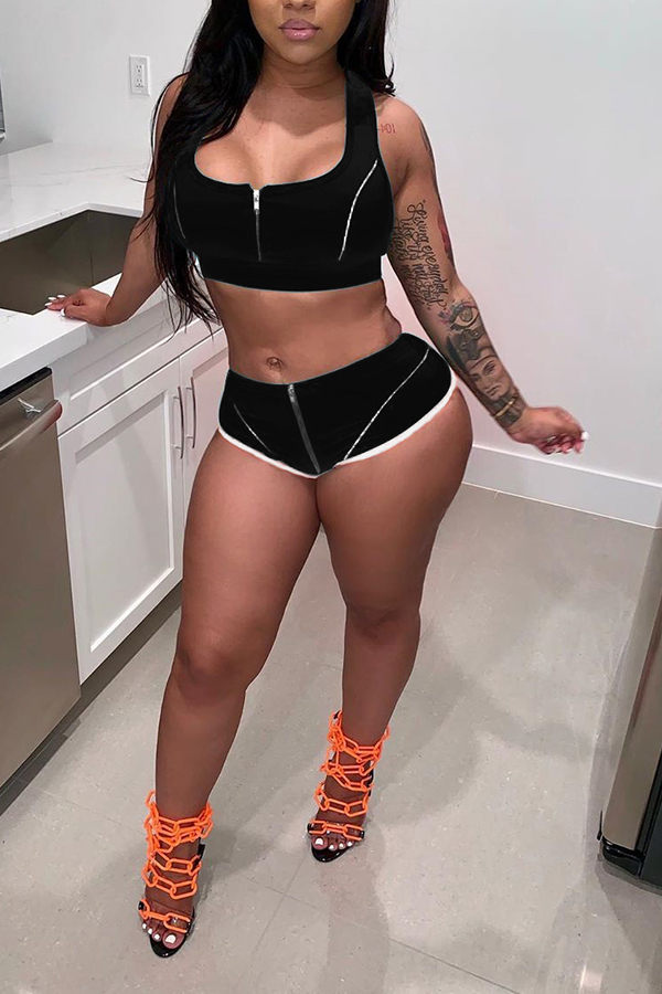 

Lovely Casual High-Leg Black Two-piece Shorts Set
