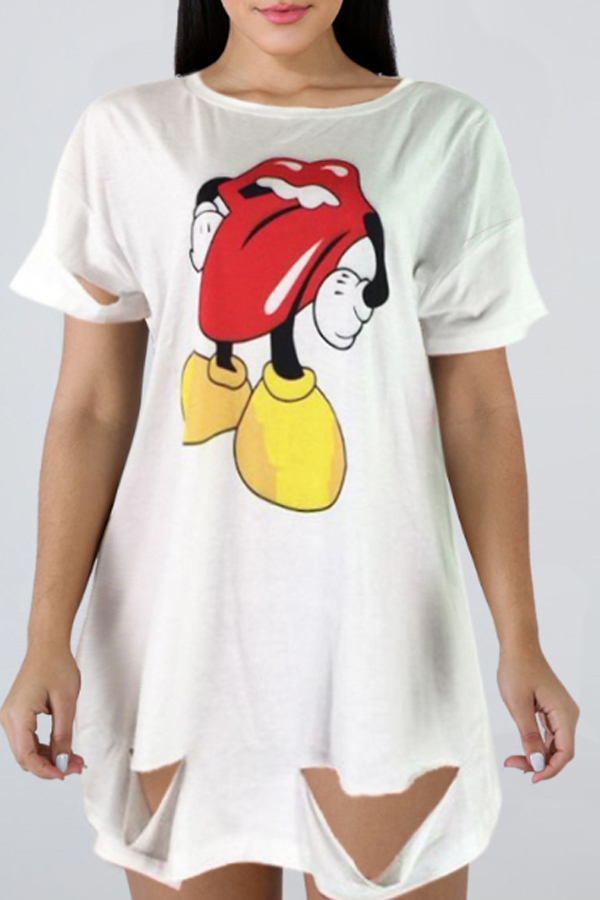 

Lovely Leisure Cartoon Print White Mini Dress