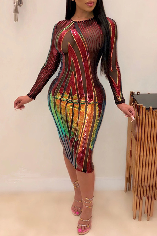 

Lovely Sexy Patchwor Multicolor Knee Length Dress, Multi