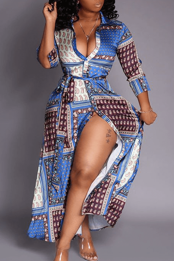 

Lovely Casual Printed Blue Ankle Length Dress