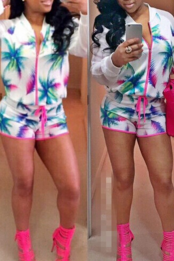 

Lovely Casual Print White Two-piece Shorts Set