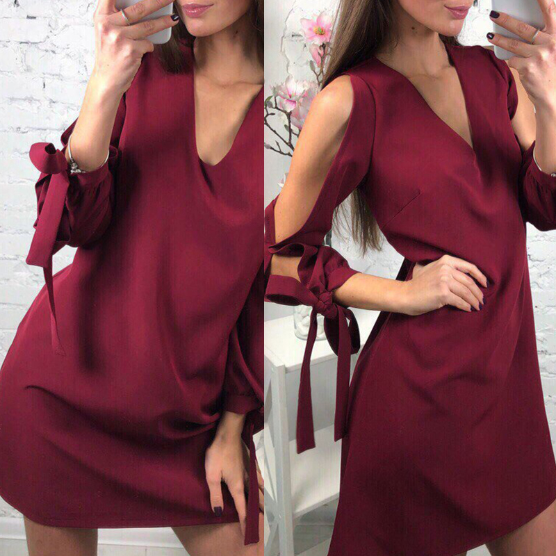 

Lovely Trendy Hollow-out Wine Red Mini Dress