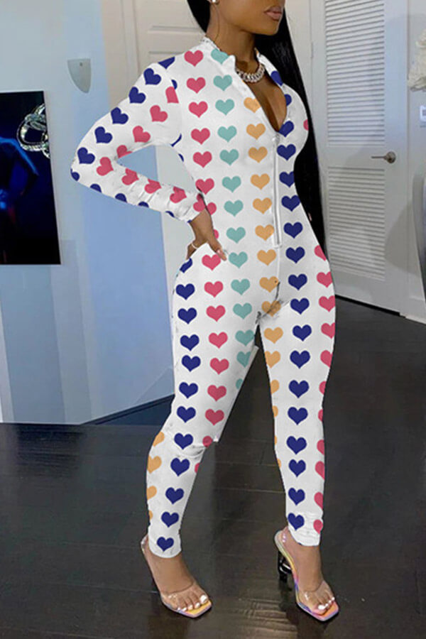 

Lovely Leisure Zipper Design Multicolor One-piece Jumpsuit, Multi