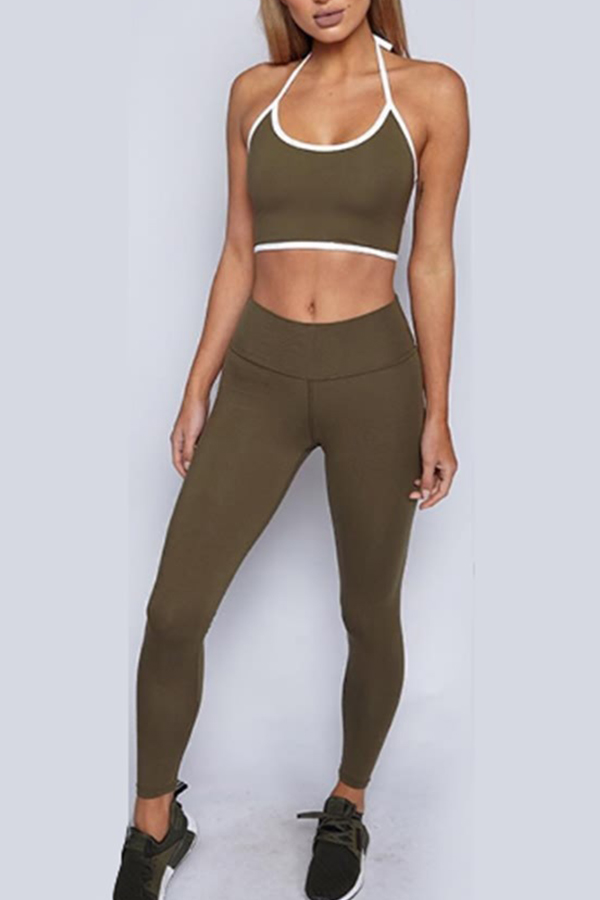 

Lovely Casual Basic Skinny Green Two-piece Pants Set