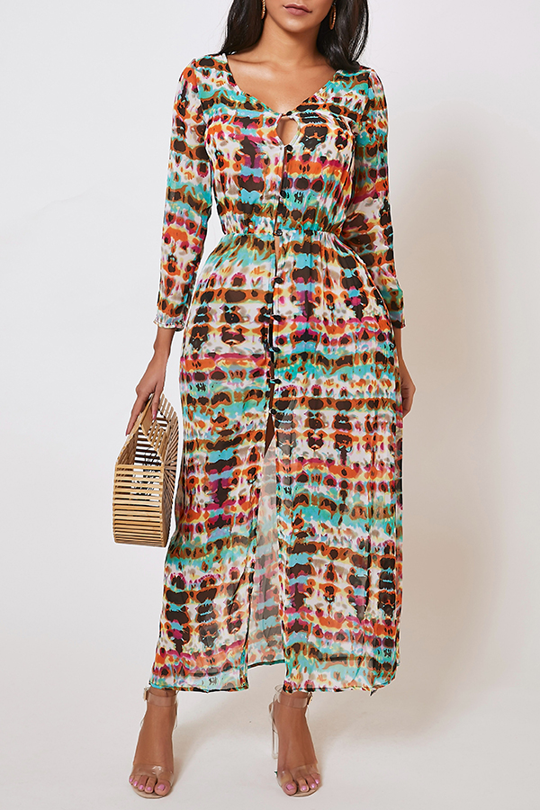 

Lovely Bohemian V Neck Tie-dye Multicolor Ankle Length Dress, Multi
