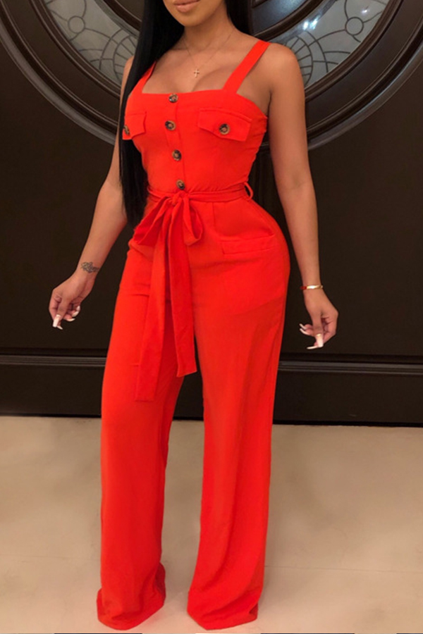 

Lovely Casual Buttons Design Red One-piece Romper