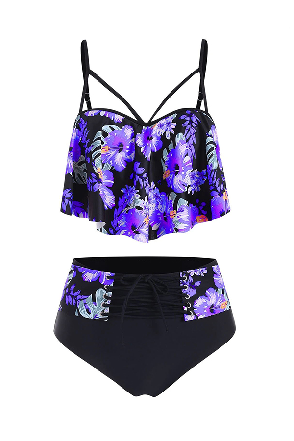 Lovely Print Purple Bathing Suit Two-piece Swimsuit