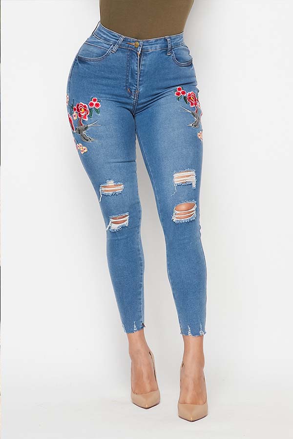 

Lovely Casual Hollow-out Skinny Blue Jeans