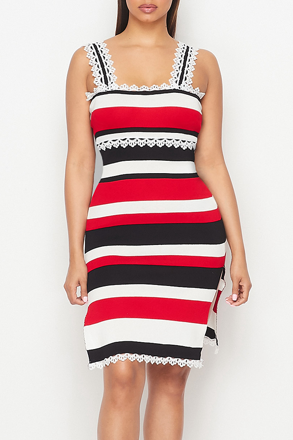 

Lovely Trendy Striped White Mini Dress
