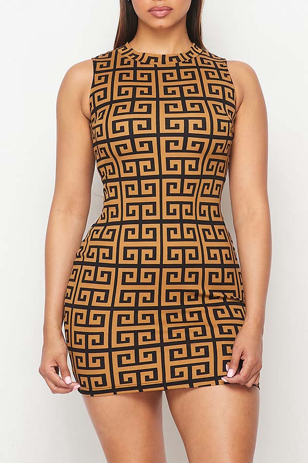 

Lovely Chic Print Coffee Mini Dress
