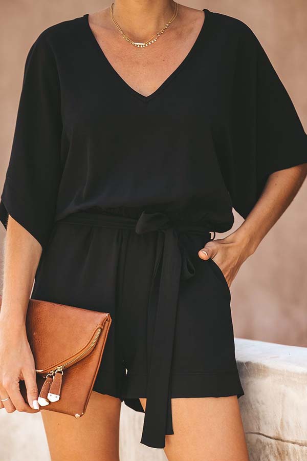 

Lovely Casual Lace-up Black One-piece Romper