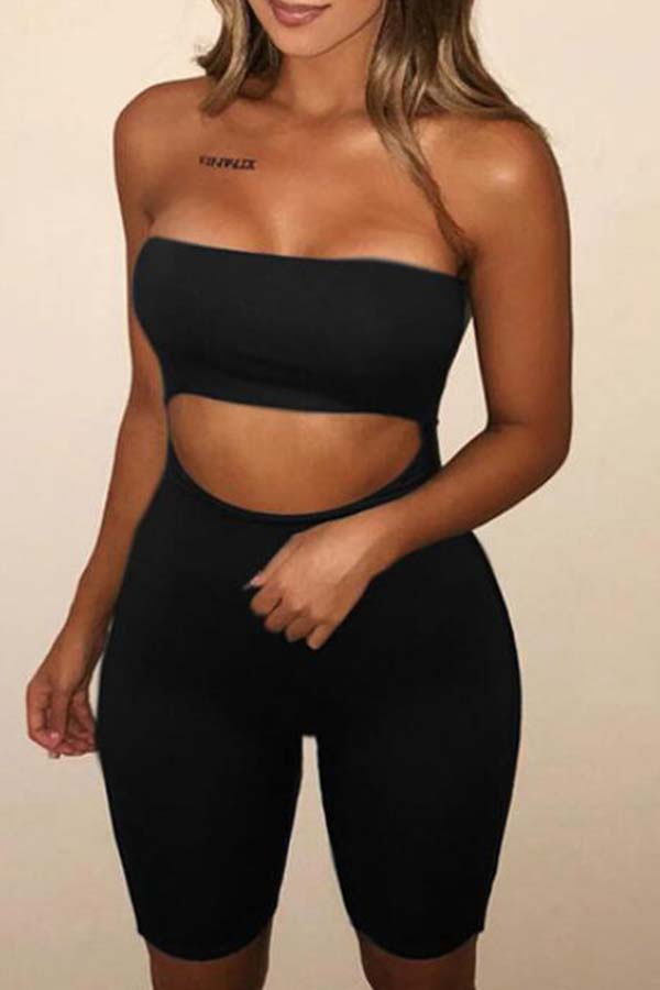 

Lovely Leisure Hollow-out Black One-piece Romper