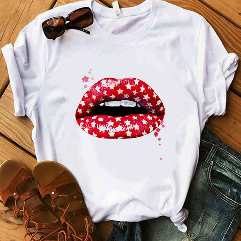

Lovely Casual Lip Print White T-shirt