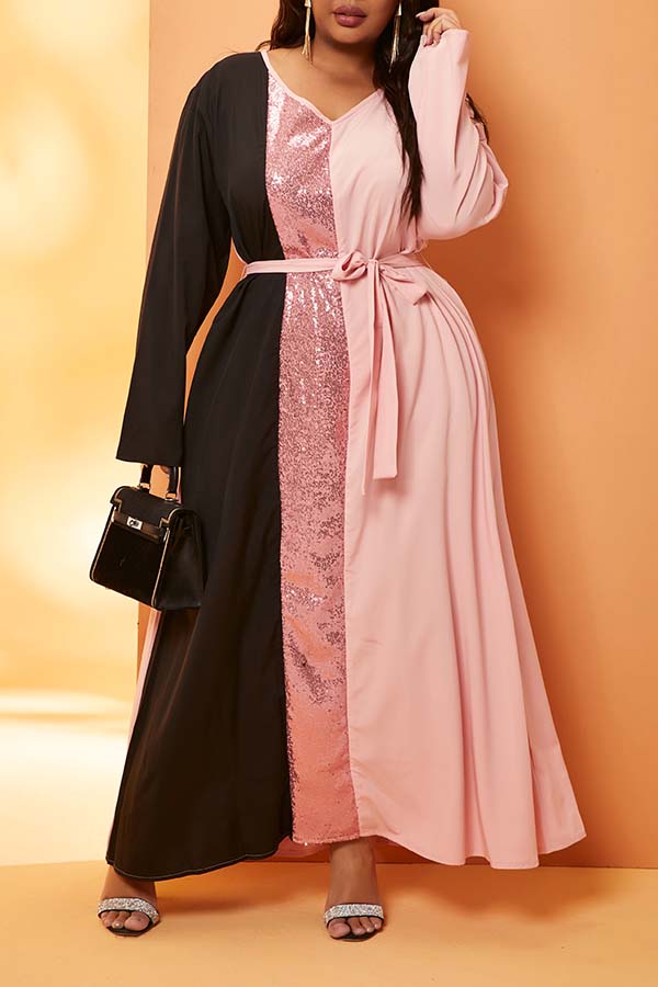 

Lovely Trendy Patchwork Pink Ankle Length Plus Size Dress