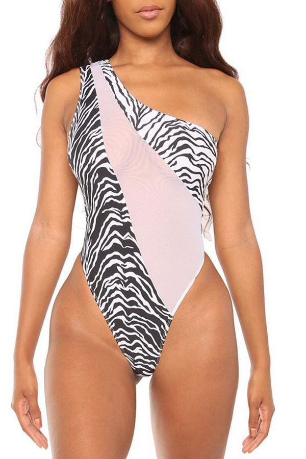 

Lovely Patchwork White One-piece Swimsuit
