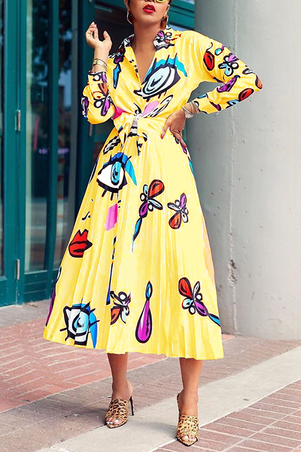 

Lovely Trendy Print Yellow Two-piece Skirt Set